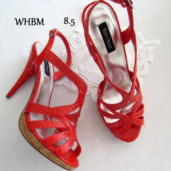 RED SHOES - 8.5, 8 1/2 WHBM STRAPPY 5" HEELS, WHITE HOUSE BLACK MARKET w BOX - Picture 5 of 12
